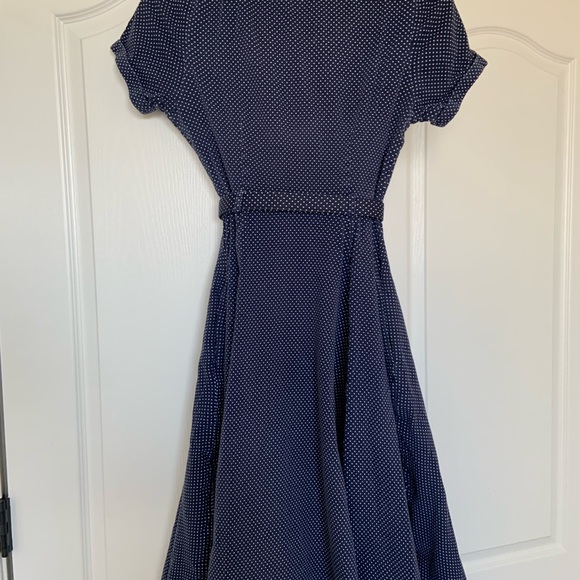 Collectif Dark Blue and White Polka Dot Shirt Dess - Picture 4 of 6